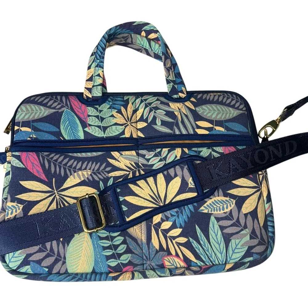 Kayond Tablet Small Laptop Case Colorful Leaf Print Blue Shoulder Strap 13 Inch